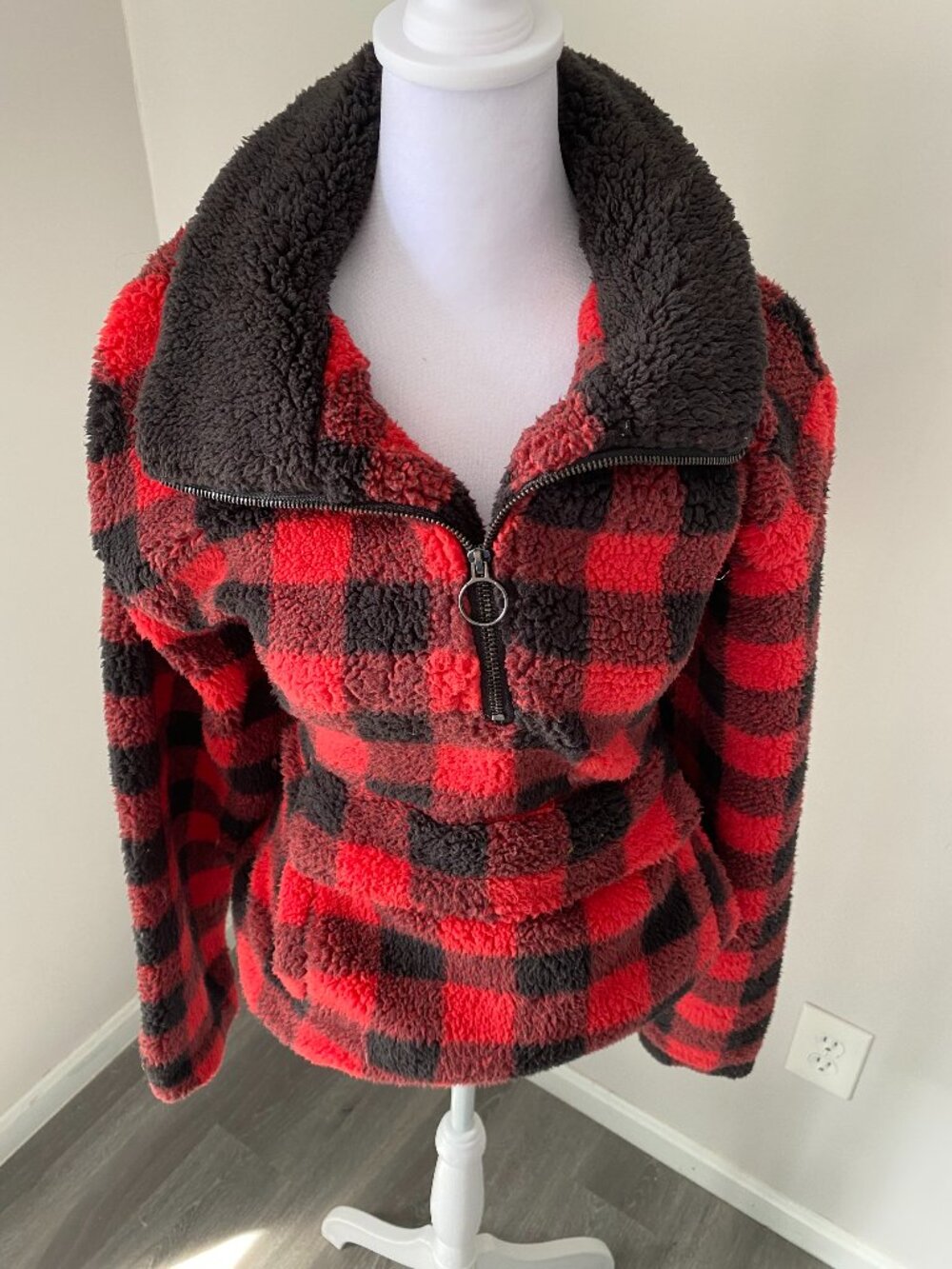 Buffalo Plaid Sherpa Pullover Fleece